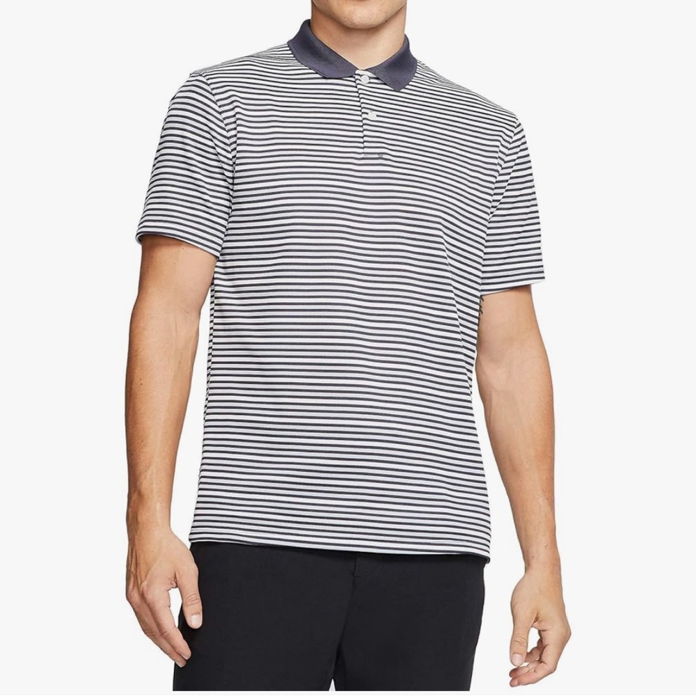 Nike Golf Men's Dry Fit Striped Polo Shirt - Black and White